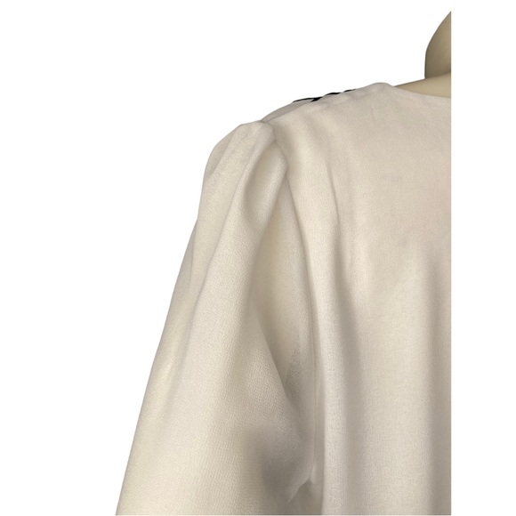 7TH AVENUE NEW YORK & COMPANY White & Black Button Up Long Sleeve Blouse Shirt,L - Picture 11 of 16